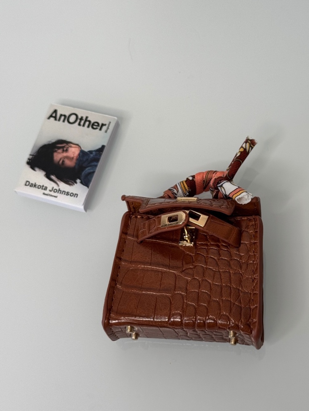 Fashion Doll Brown Handbag Mini Bag Croco Gift Turnlock Purse Book FR Designer